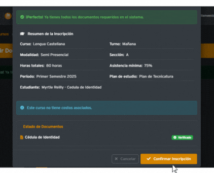 Confirmar Inscripcion