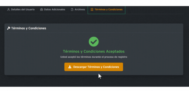 Vista Terminos y condiciones