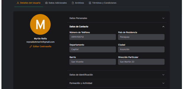 Vista Datos de Contactos