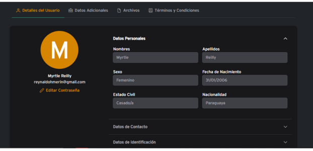 Vista Datos generales